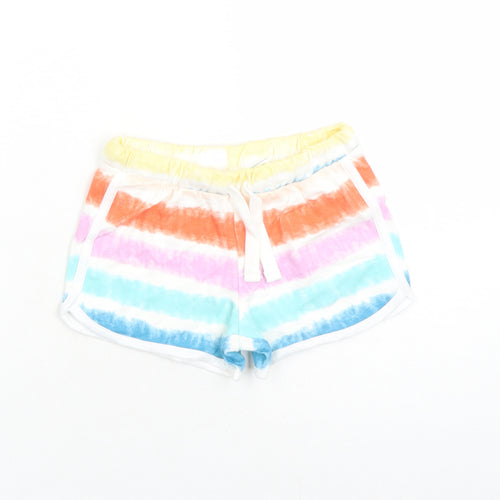 Marks and Spencer Girls Multicoloured 100% Cotton Sweat Shorts Size 5-6 Years L3 in Regular Drawstring - Waist Size 20 inches Elasticated Waist Tie Dye Effect