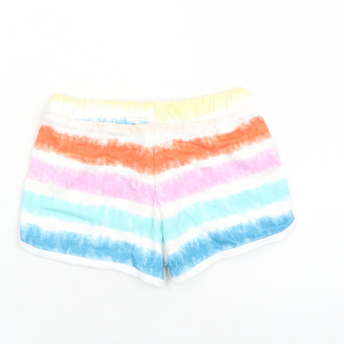 Marks and Spencer Girls Multicoloured 100% Cotton Sweat Shorts Size 5-6 Years L3 in Regular Drawstring - Waist Size 20 inches Elasticated Waist Tie Dye Effect