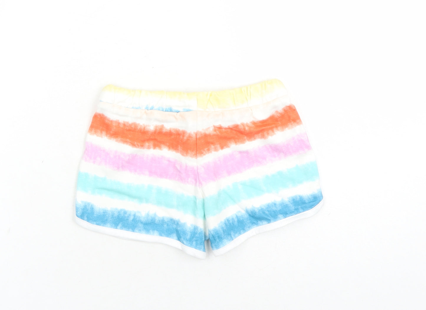 Marks and Spencer Girls Multicoloured 100% Cotton Sweat Shorts Size 5-6 Years L3 in Regular Drawstring - Waist Size 20 inches Elasticated Waist Tie Dye Effect