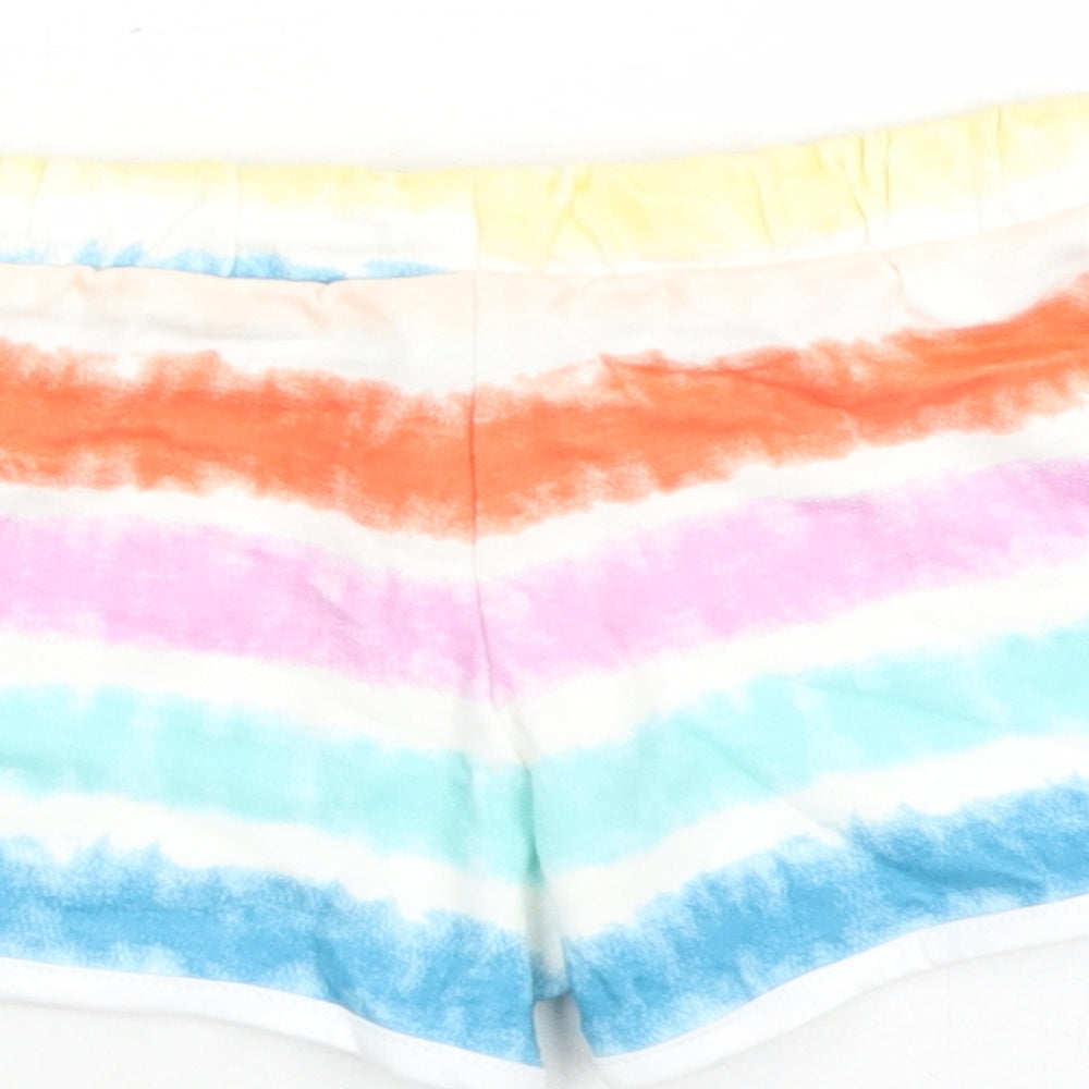 Marks and Spencer Girls Multicoloured 100% Cotton Sweat Shorts Size 5-6 Years L3 in Regular Drawstring - Waist Size 20 inches Elasticated Waist Tie Dye Effect