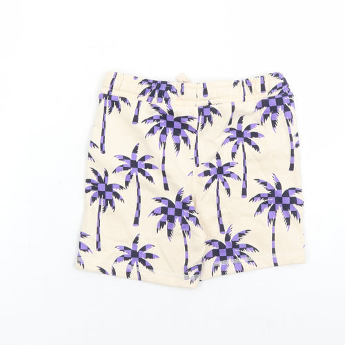 Marks and Spencer Boys Beige Geometric Cotton Sweat Shorts Size 5-6 Years L6 in Regular Drawstring - Waist Size 22 inches Elasticated Waist Palm Trees