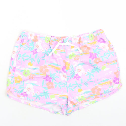 Marks and Spencer Boys Purple Floral Polyester Sweat Shorts Size 13-14 Years Regular Drawstring - Elasticated Waist Inside Leg 2in