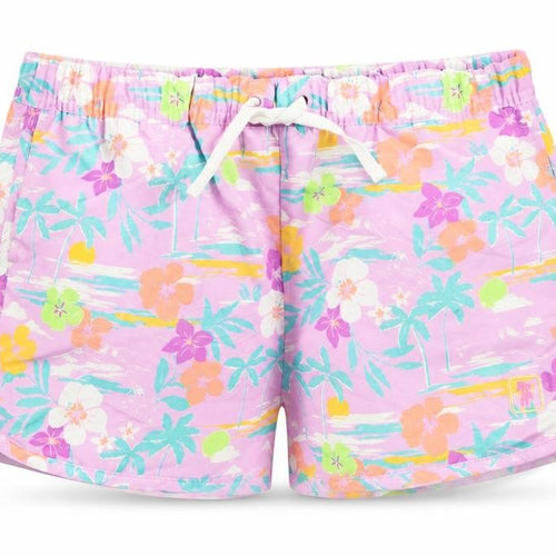 Marks and Spencer Boys Purple Floral Polyester Sweat Shorts Size 13-14 Years Regular Drawstring - Elasticated Waist Inside Leg 2in