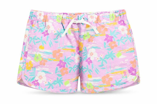 Marks and Spencer Boys Purple Floral Polyester Sweat Shorts Size 13-14 Years Regular Drawstring - Elasticated Waist Inside Leg 2in