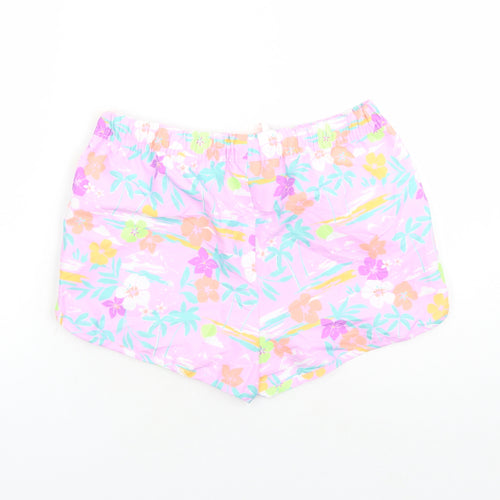 Marks and Spencer Boys Purple Floral Polyester Sweat Shorts Size 13-14 Years Regular Drawstring - Elasticated Waist Inside Leg 2in