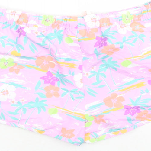 Marks and Spencer Boys Purple Floral Polyester Sweat Shorts Size 13-14 Years Regular Drawstring - Elasticated Waist Inside Leg 2in