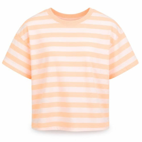 Marks and Spencer Girls Orange Striped Cotton Basic T-Shirt Size 7-8 Years Crew Neck Pullover