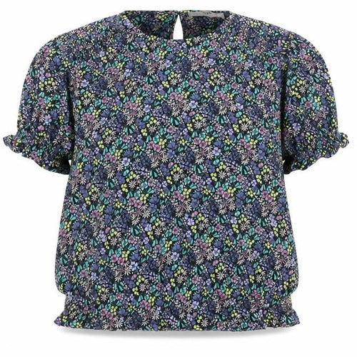 Marks and Spencer Girls Black Floral Viscose Basic Blouse Size 12-13 Years Round Neck Button