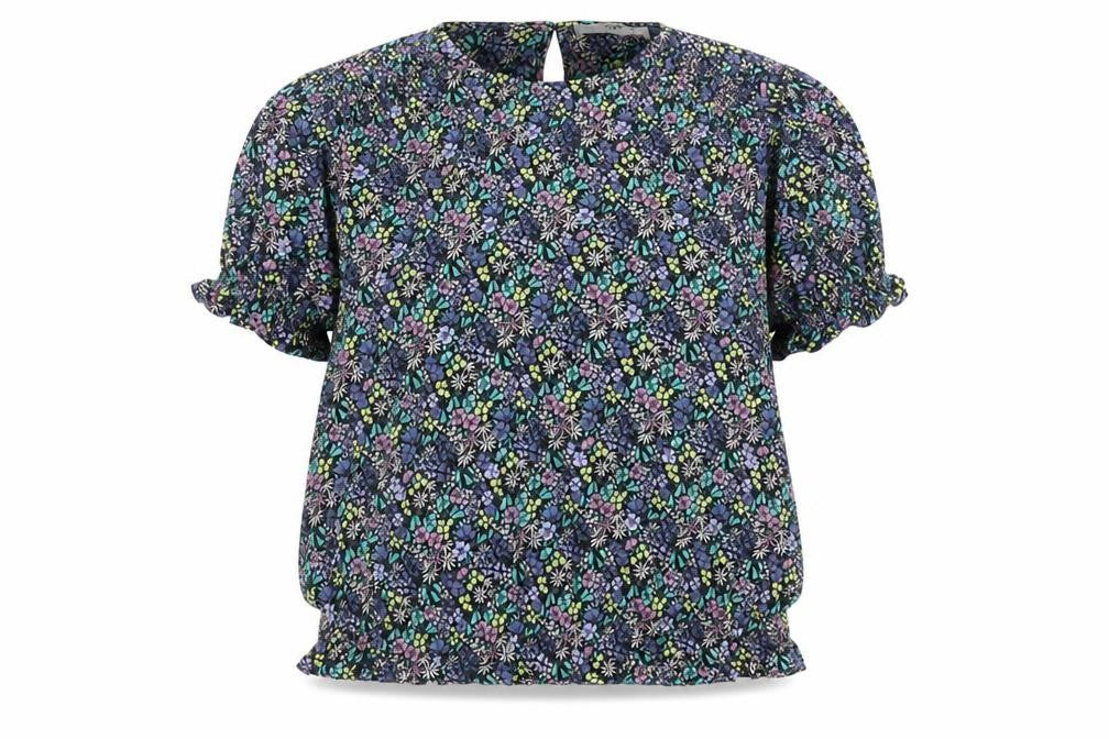 Marks and Spencer Girls Black Floral Viscose Basic Blouse Size 12-13 Years Round Neck Button