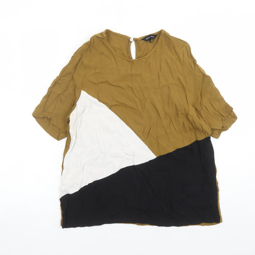 New Look Womens Brown Colourblock Viscose Basic Blouse Size 16 Round Neck