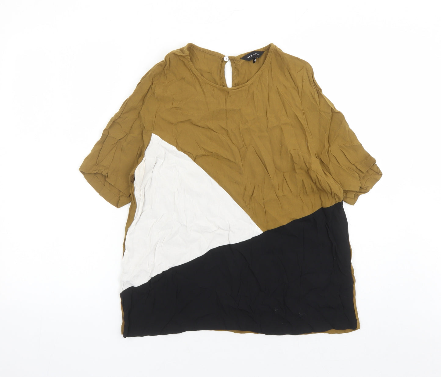 New Look Womens Brown Colourblock Viscose Basic Blouse Size 16 Round Neck