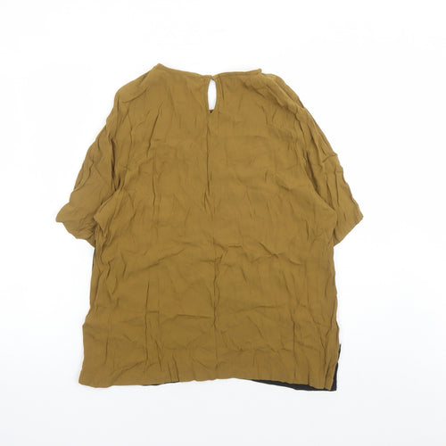 New Look Womens Brown Colourblock Viscose Basic Blouse Size 16 Round Neck