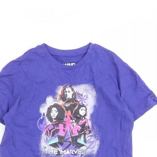 Marks and Spencer Girls Purple Cotton Basic T-Shirt Size 10-11 Years Crew Neck Pullover - Marvel