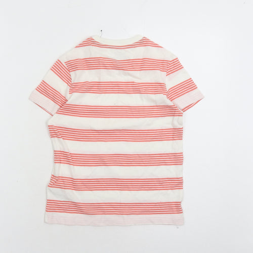 Marks and Spencer Boys White Striped Cotton Basic T-Shirt Size 6-7 Years Crew Neck Pullover