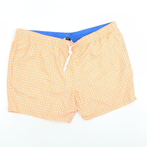 Marks and Spencer Mens Orange Geometric Polyester Sweat Shorts Size 3XL L6 in Regular Drawstring - Elasticated Waist Swim Shorts Pockets