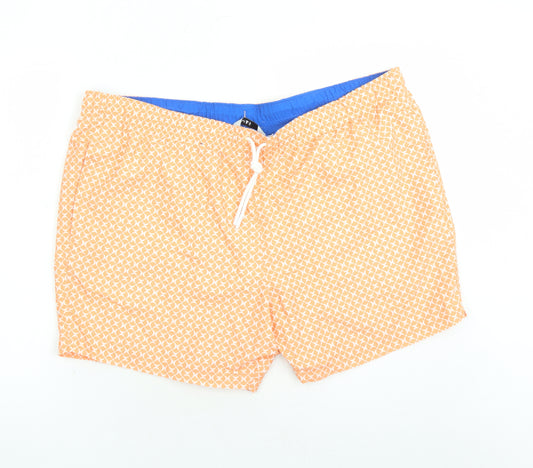 Marks and Spencer Mens Orange Geometric Polyester Sweat Shorts Size 3XL L6 in Regular Drawstring - Elasticated Waist Swim Shorts Pockets