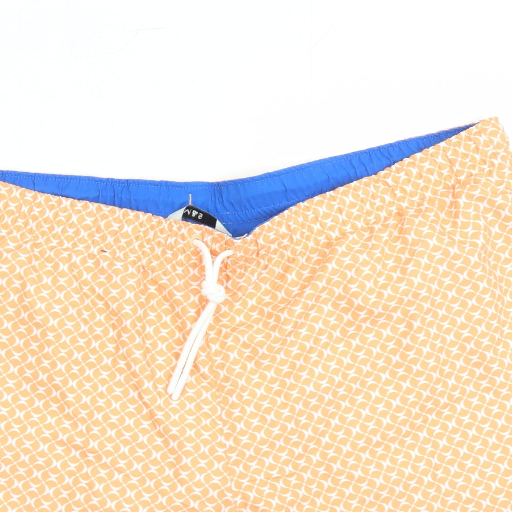 Marks and Spencer Mens Orange Geometric Polyester Sweat Shorts Size 3XL L6 in Regular Drawstring - Elasticated Waist Swim Shorts Pockets