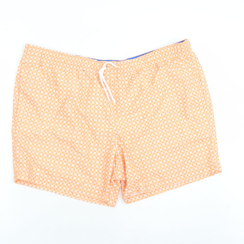 Marks and Spencer Mens Orange Geometric Polyester Sweat Shorts Size 3XL L6 in Regular Drawstring - Elasticated Waist Swim Shorts Pockets