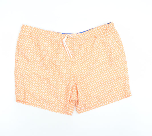 Marks and Spencer Mens Orange Geometric Polyester Sweat Shorts Size 3XL L6 in Regular Drawstring - Elasticated Waist Swim Shorts Pockets