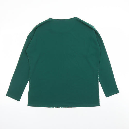 Cadena Womens Green Geometric Polyester Basic Blouse Size 14 Round Neck