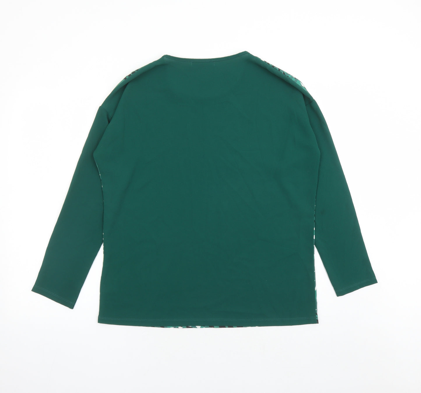 Cadena Womens Green Geometric Polyester Basic Blouse Size 14 Round Neck