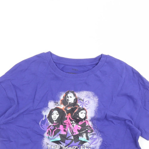 Marks and Spencer Girls Purple Cotton Basic T-Shirt Size 8-9 Years Crew Neck Pullover - Marvel