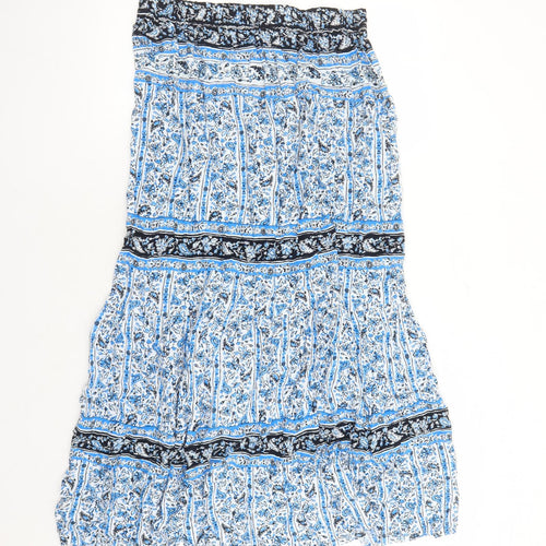Marks and Spencer Womens Blue Geometric Viscose Peasant Skirt Size 12 - Elasticated Waist Tassel