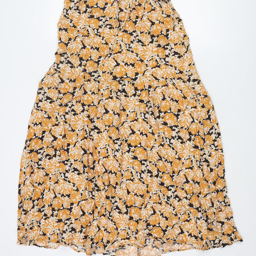 Marks and Spencer Womens Orange Floral Viscose A-Line Skirt Size 10 Drawstring