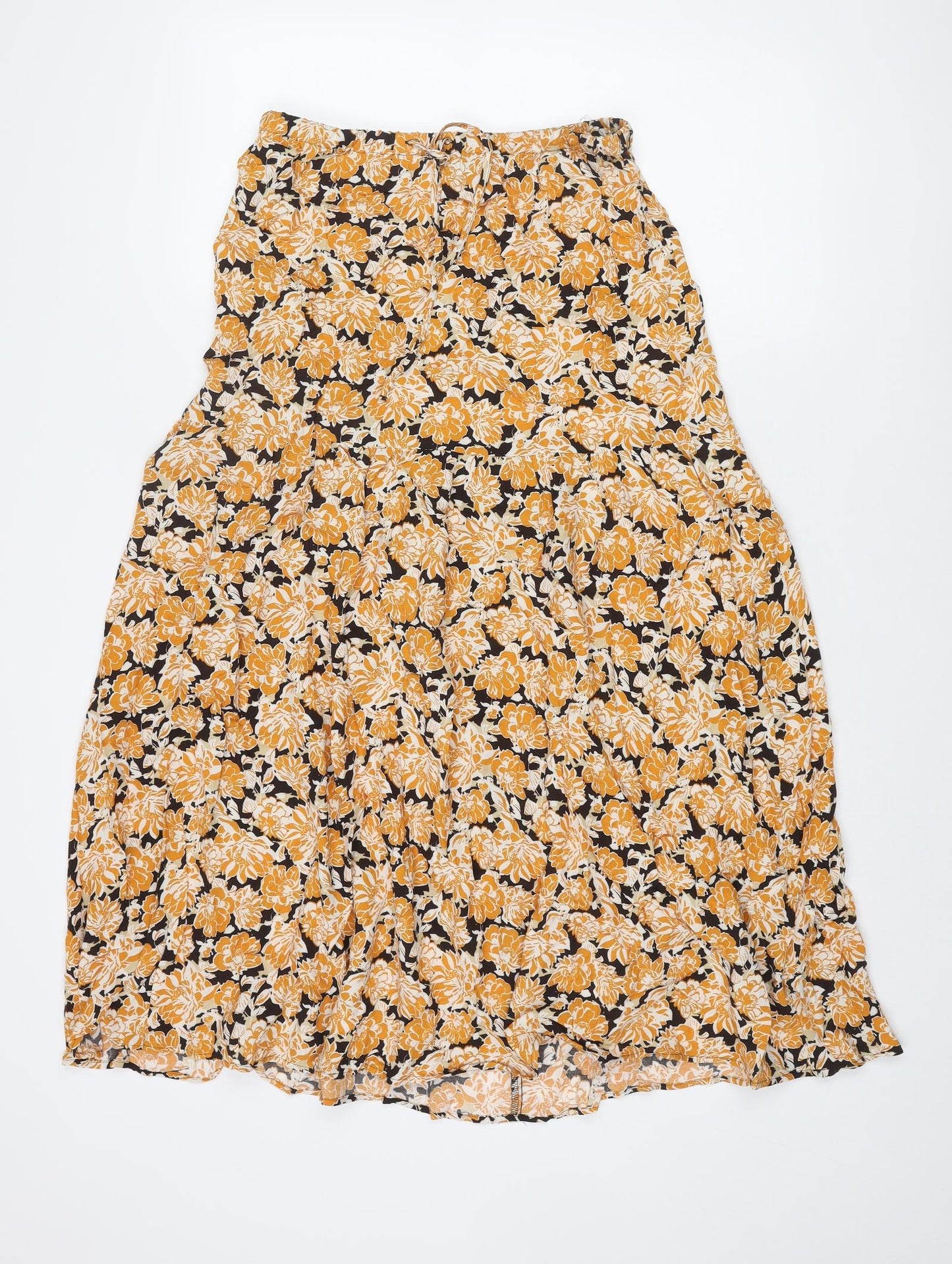 Marks and Spencer Womens Orange Floral Viscose A-Line Skirt Size 10 Drawstring