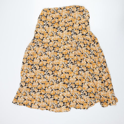 Marks and Spencer Womens Orange Floral Viscose A-Line Skirt Size 10 Drawstring