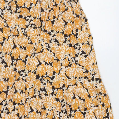 Marks and Spencer Womens Orange Floral Viscose A-Line Skirt Size 10 Drawstring