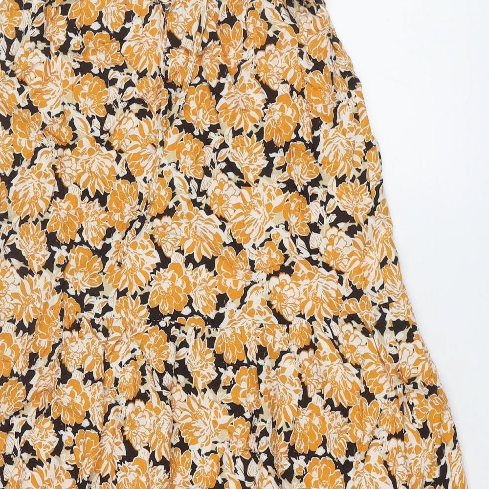 Marks and Spencer Womens Orange Floral Viscose A-Line Skirt Size 10 Drawstring
