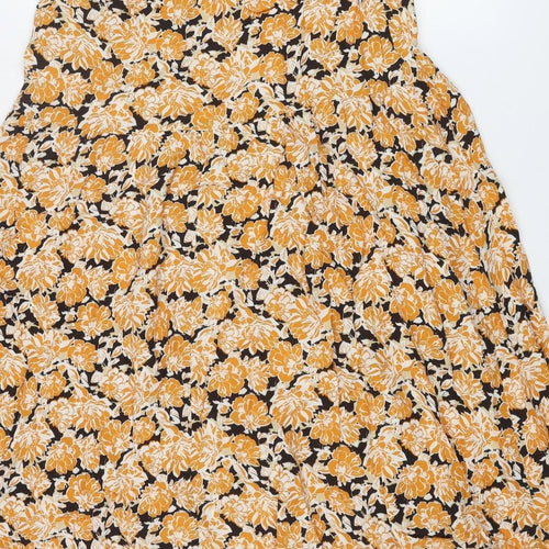 Marks and Spencer Womens Orange Floral Viscose A-Line Skirt Size 10 Drawstring