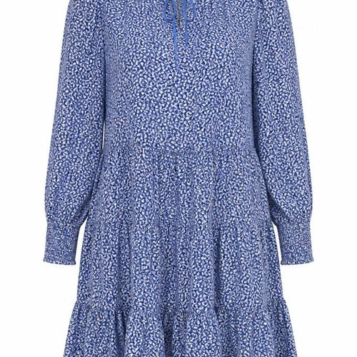 Marks and Spencer Womens Blue Floral Cotton A-Line Size 12 Round Neck Button - Drawstring Waist