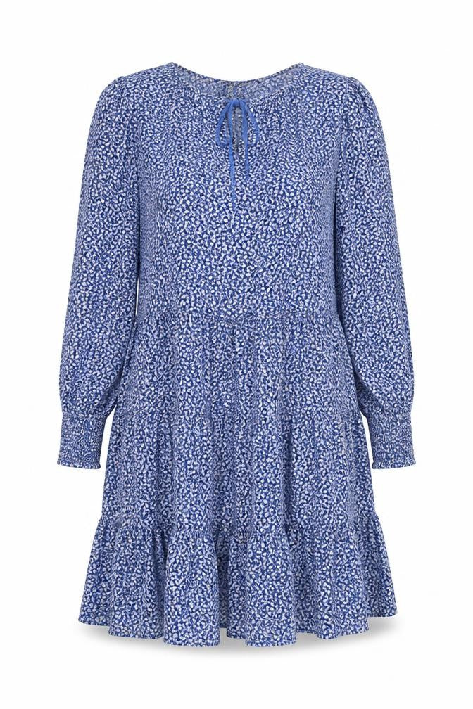 Marks and Spencer Womens Blue Floral Cotton A-Line Size 12 Round Neck Button - Drawstring Waist
