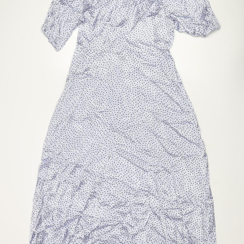 Marks and Spencer Womens Blue Polka Dot Viscose Shift Size 14 Round Neck Zip