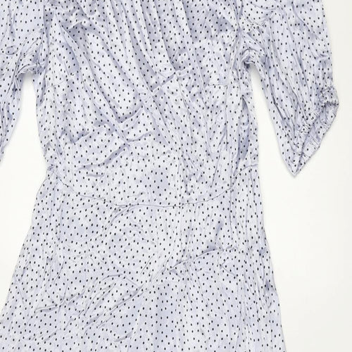 Marks and Spencer Womens Blue Polka Dot Viscose Shift Size 14 Round Neck Zip