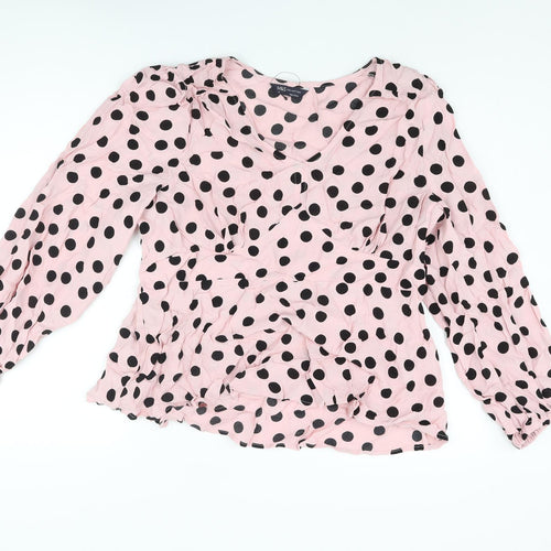 Marks and Spencer Womens Pink Polka Dot Viscose Basic Blouse Size 20 V-Neck
