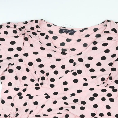 Marks and Spencer Womens Pink Polka Dot Viscose Basic Blouse Size 20 V-Neck