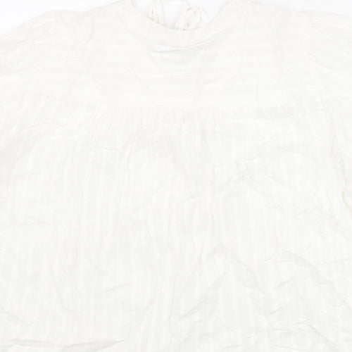 Marks and Spencer Womens White Striped Cotton Basic Blouse Size 20 V-Neck - Bow Tassle