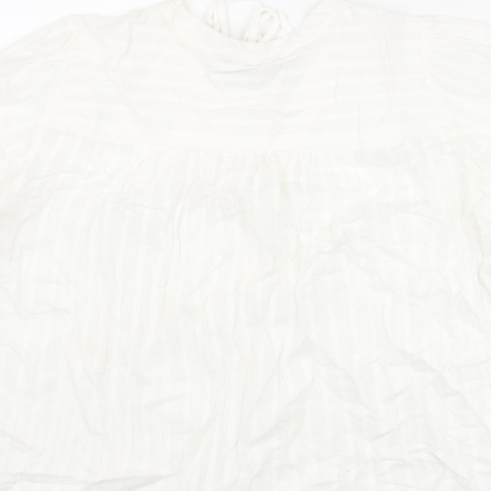 Marks and Spencer Womens White Striped Cotton Basic Blouse Size 20 V-Neck - Bow Tassle