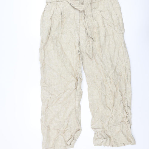Marks and Spencer Womens Beige Linen Trousers Size 20 L29 in Regular Zip - Belted