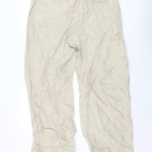 Marks and Spencer Womens Beige Linen Trousers Size 20 L29 in Regular Zip - Belted