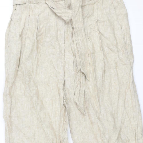 Marks and Spencer Womens Beige Linen Trousers Size 20 L29 in Regular Zip - Belted