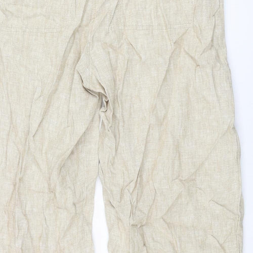 Marks and Spencer Womens Beige Linen Trousers Size 20 L29 in Regular Zip - Belted