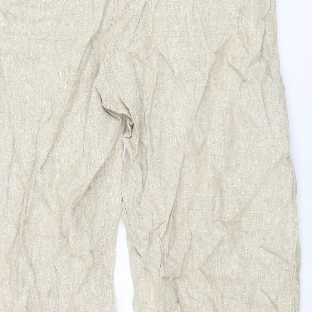 Marks and Spencer Womens Beige Linen Trousers Size 20 L29 in Regular Zip - Belted