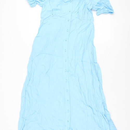 Marks and Spencer Womens Blue Viscose Shift Size 12 V-Neck Button - Belted