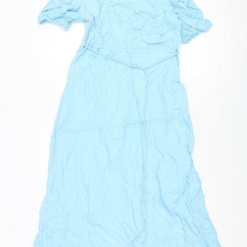 Marks and Spencer Womens Blue Viscose Shift Size 12 V-Neck Button - Belted