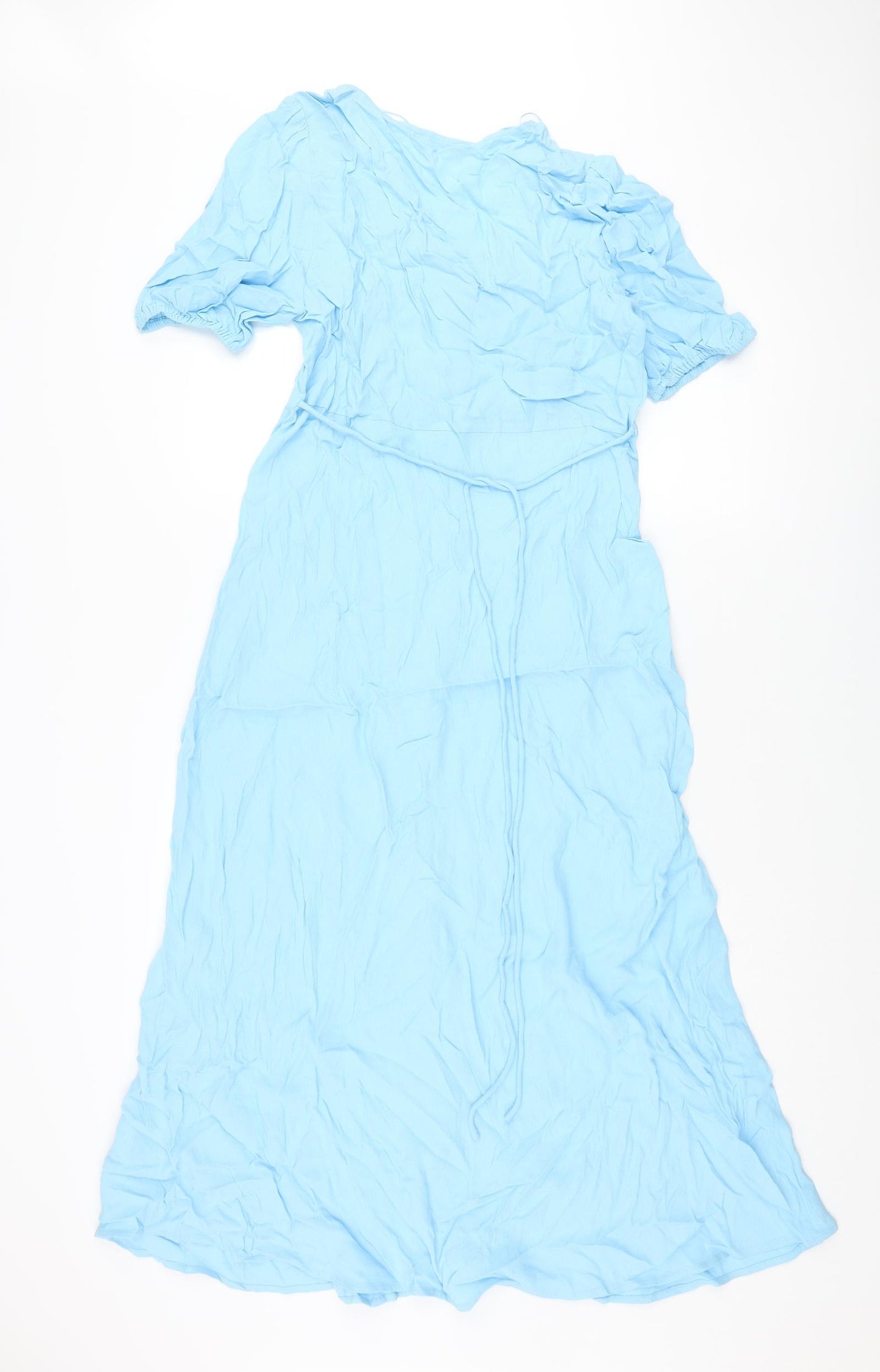 Marks and Spencer Womens Blue Viscose Shift Size 12 V-Neck Button - Belted