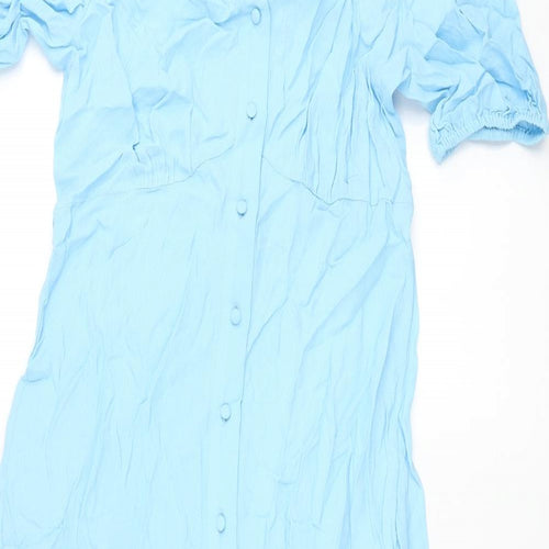 Marks and Spencer Womens Blue Viscose Shift Size 12 V-Neck Button - Belted